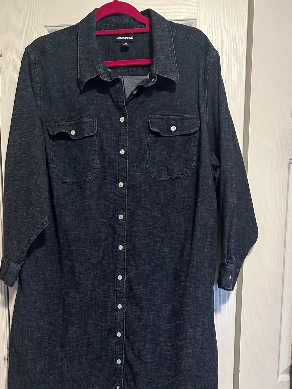 Lands' End Women's Dark Indigo Button-Front Denim Shirt Dress size 2X